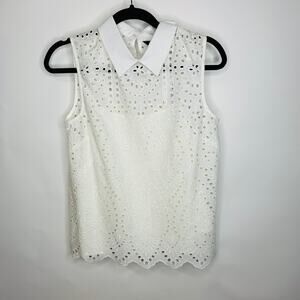 Tainan White Eyelet Collared Top Sz Small Medium